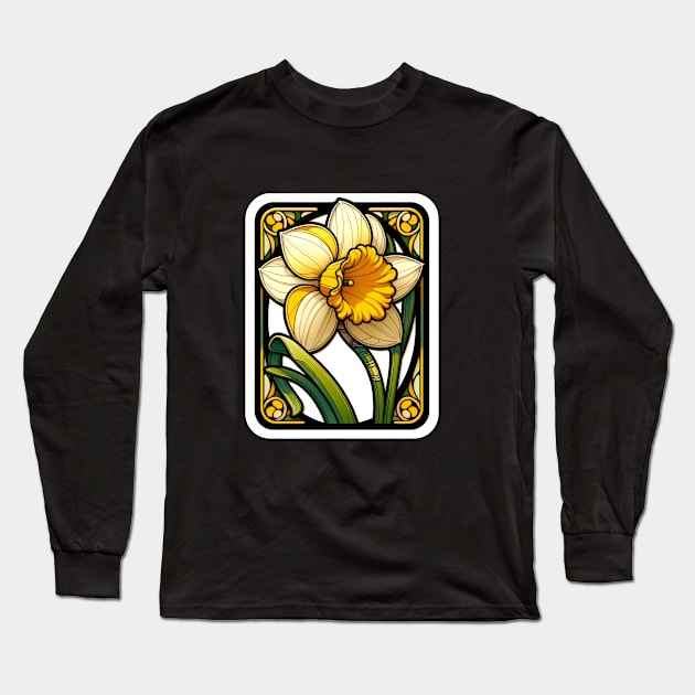 Art Nouveau daffodil march Birth Month Flower Long Sleeve T-Shirt by OddHouse